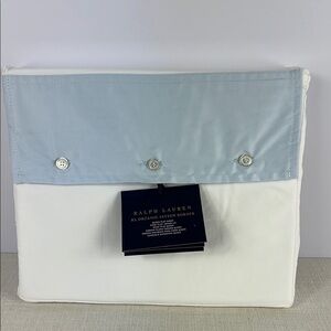 Ralph Lauren Organic Sateen Border Queen Flat Sheet Blue Hyacinth 96 x 108 NEW